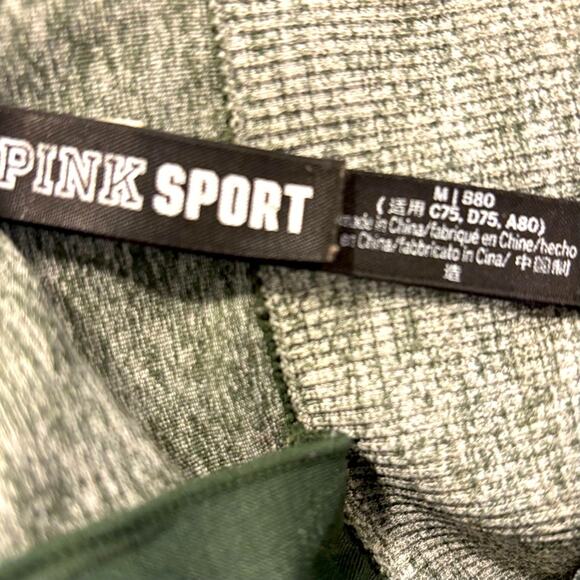 PINK Sport Victoria Secret Heather Gray and Green Strappy Sports Bra, Sz Medium - Picture 9 of 9